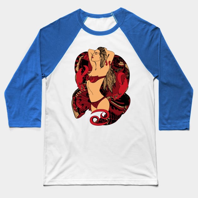 Red and Cream Cancer Beauty Baseball T-Shirt by kenallouis